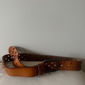Brown Leather Belt with Star Cutouts